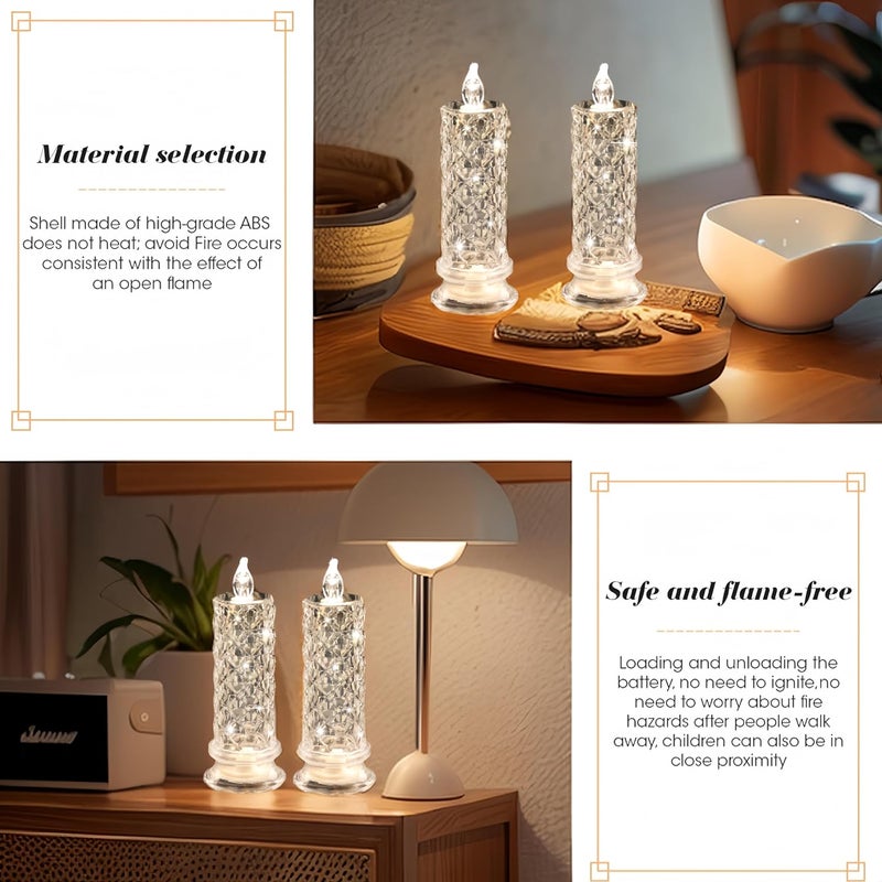 SupBri Store Rose Shadow LED Flameless Candles, 4PCS Romantic Battery Operated Candles Led Pillar Candles for Valentines Proposal Anniversary Wedding Christmas Decorations(White, D 2.5" x H 7.2") - Image 3